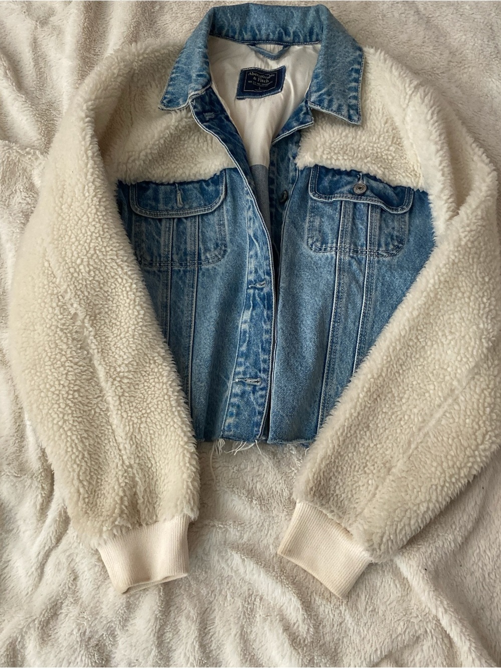 Abercrombie & Fitch Cream Sherpa and Light Blue Denim Jacket